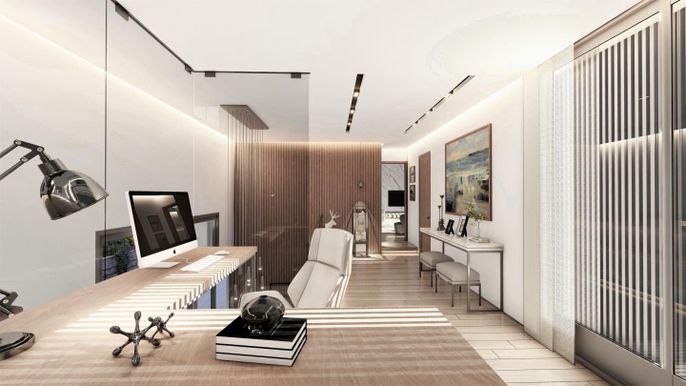 Home Office, Interior, Wood Texture Flooring