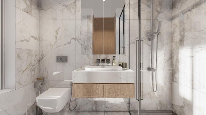 Bathroom, Interior, Marble Walls