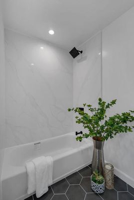 Bathroom, Interior, Marble Walls, Recessed Lighting
