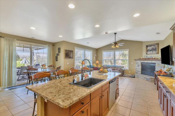 Dining room, Fireplace, Interior, Kitchen, Living room, Recessed Lighting
