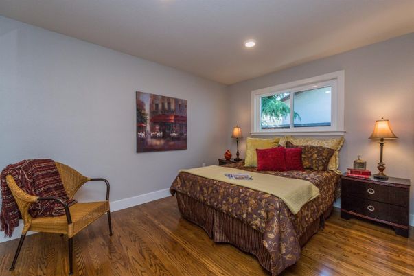 Bedroom, Interior, Recessed Lighting, Wood Texture Flooring