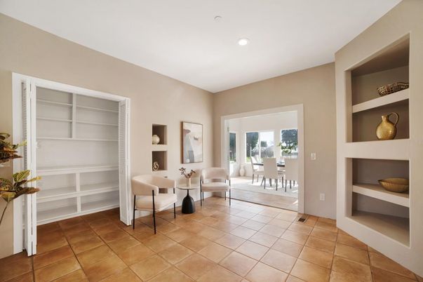 Dining room, Fireplace, Interior, Living room, Recessed Lighting