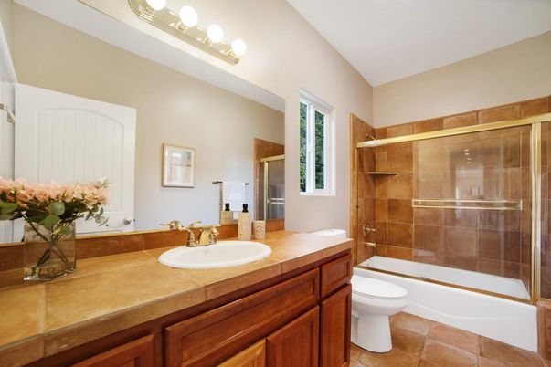 Bathroom, Dual Sink Vanities, Glass Shower, Interior, Tile Countertops