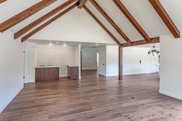 Empty room, Interior, Recessed Lighting, Wooden Beams, Wood Texture Flooring
