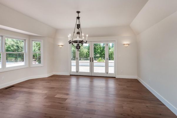 Chandelier, Empty room, Interior, Wood Texture Flooring