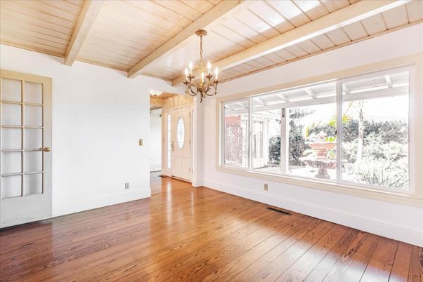 Chandelier, Empty room, Interior, Wooden Beams, Wooden Ceilings, Wood Texture Flooring