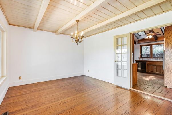Chandelier, Empty room, Interior, Wooden Beams, Wooden Ceilings, Wood Texture Flooring