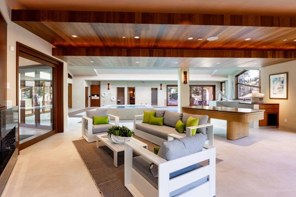 Interior, Living room, Recessed Lighting, Wooden Ceilings