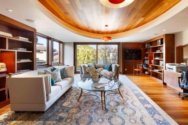 Home Office, Interior, Living room, Recessed Lighting, Wooden Ceilings, Wood Texture Flooring