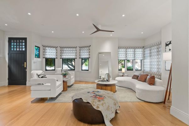 Interior, Living room, Recessed Lighting, Wood Texture Flooring