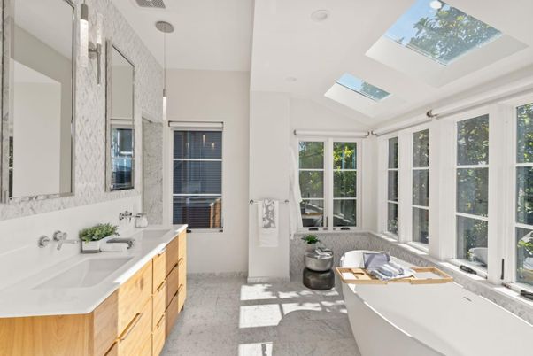 Bathroom, Dual Sink Vanities, Free Standing Baths, Interior, Pendant Lights