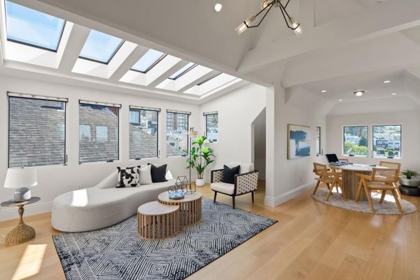Dining room, Glass Ceilings, Interior, Living room, Pendant Lights, Piano, Recessed Lighting, Wood Texture Flooring