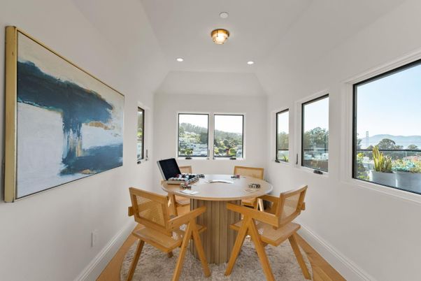 Dining room, Interior, Recessed Lighting, Wood Texture Flooring