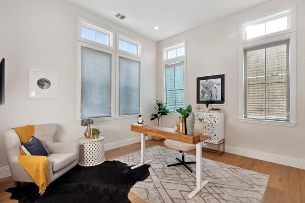 Home Office, Interior, Recessed Lighting, Wood Texture Flooring