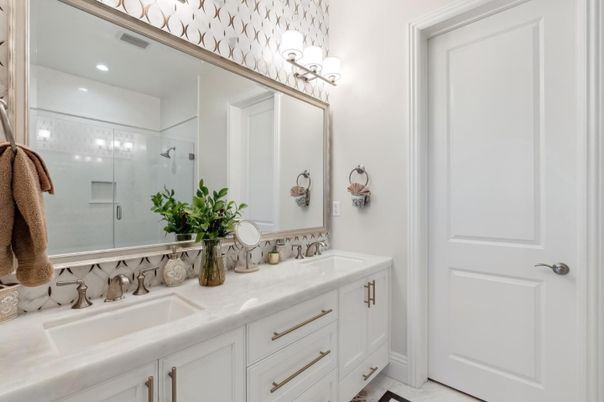 Bathroom, Dual Sink Vanities, Glass Shower, Interior, Recessed Lighting