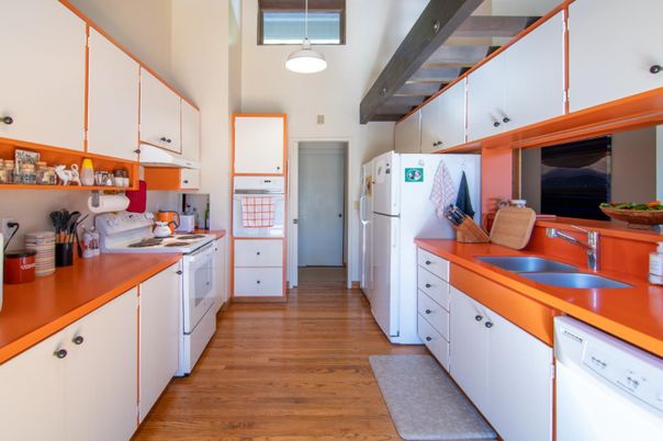 Interior, Kitchen, Pendant Lights, Wood Texture Flooring