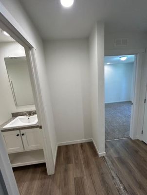 Bathroom, Interior, Recessed Lighting, Wood Texture Flooring