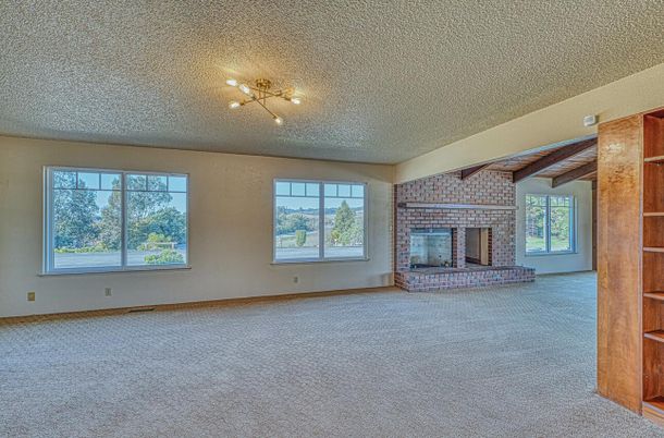 Empty room, Fireplace, Interior, Stone Walls, Wooden Beams, Wooden Ceilings