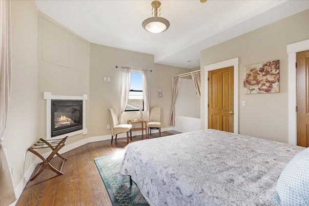 Bedroom, Fireplace, Interior, Wood Texture Flooring
