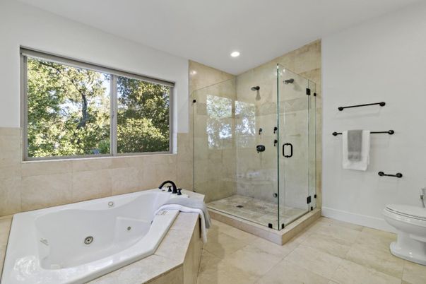 Bathroom, Glass Shower, Interior, Recessed Lighting