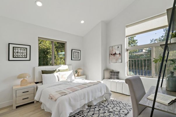 Bedroom, Interior, Recessed Lighting, Wood Texture Flooring