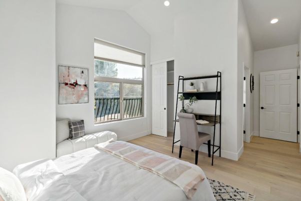 Bedroom, Home Office, Interior, Recessed Lighting, Wood Texture Flooring