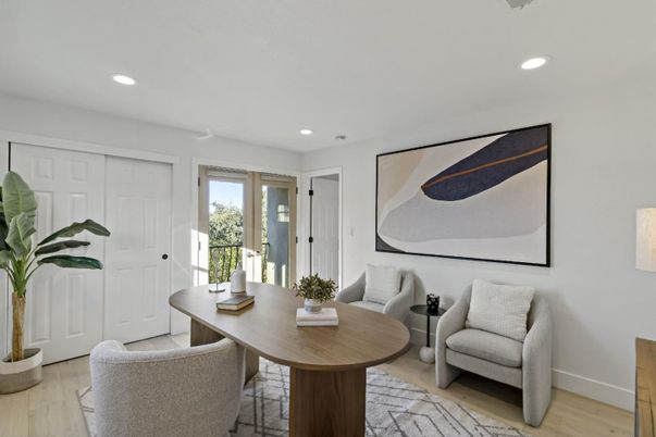 Home Office, Interior, Recessed Lighting, Wood Texture Flooring