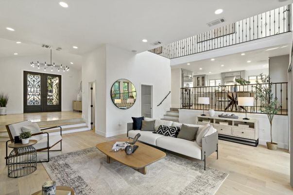 Interior, Living room, Pendant Lights, Recessed Lighting, Wood Texture Flooring