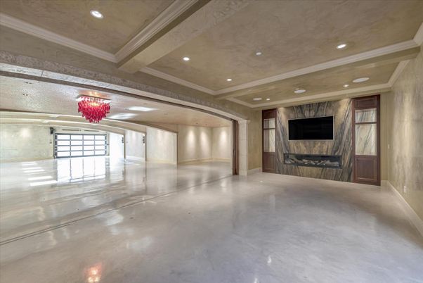 Chandelier, Empty room, Fireplace, Interior, Recessed Lighting