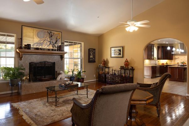 Fireplace, Interior, Kitchen, Living room, Wood Texture Flooring