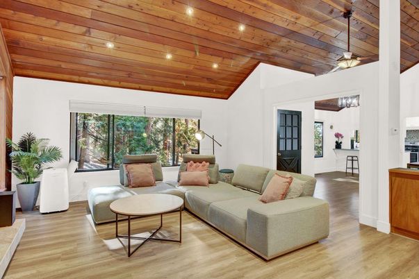 Interior, Living room, Recessed Lighting, Wooden Beams, Wooden Ceilings, Wood Texture Flooring