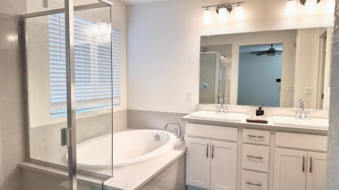 Bathroom, Dual Sink Vanities, Glass Shower, Interior