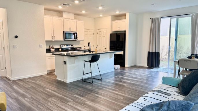 Interior, Kitchen, Recessed Lighting, Wood Texture Flooring