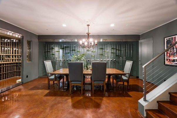 Chandelier, Dining room, Interior, Recessed Lighting, Wine Storage