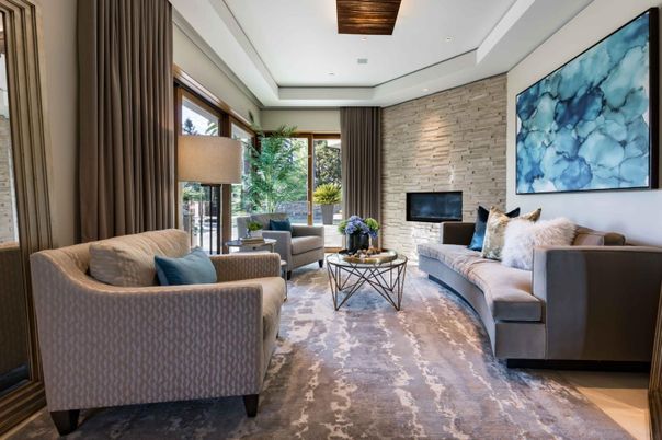 Interior, Living room, Recessed Lighting, Stone Walls