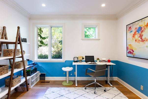 Home Office, Interior, Recessed Lighting, Wood Texture Flooring