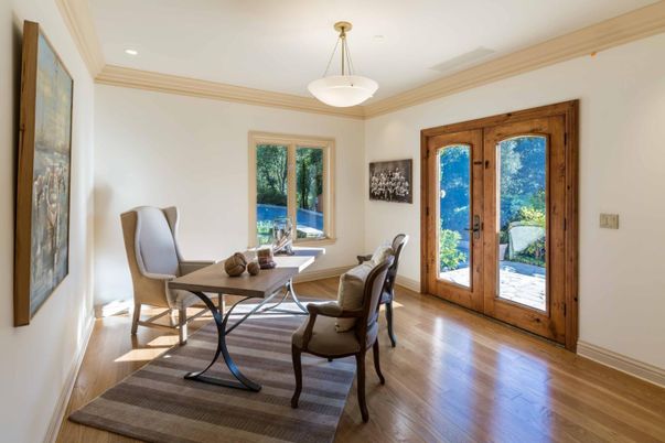 Home Office, Interior, Pendant Lights, Recessed Lighting, Wood Texture Flooring