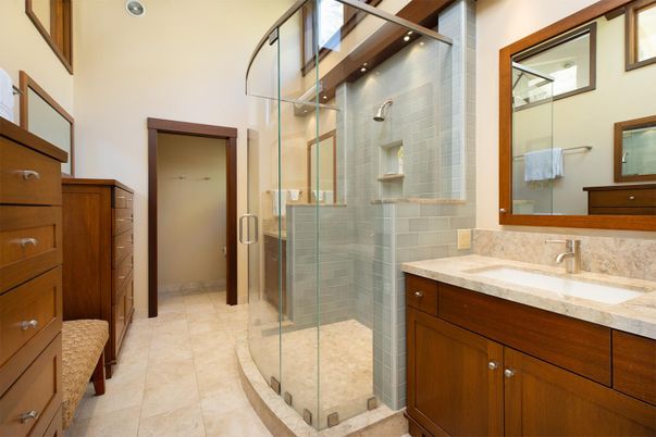 Bathroom, Glass Shower, Interior, Recessed Lighting