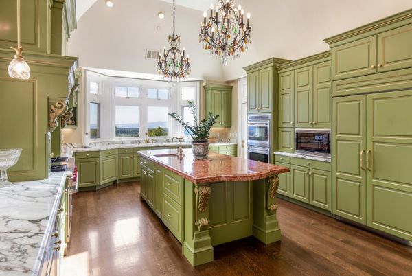 Chandelier, Interior, Kitchen, Pendant Lights, Recessed Lighting, Wood Texture Flooring