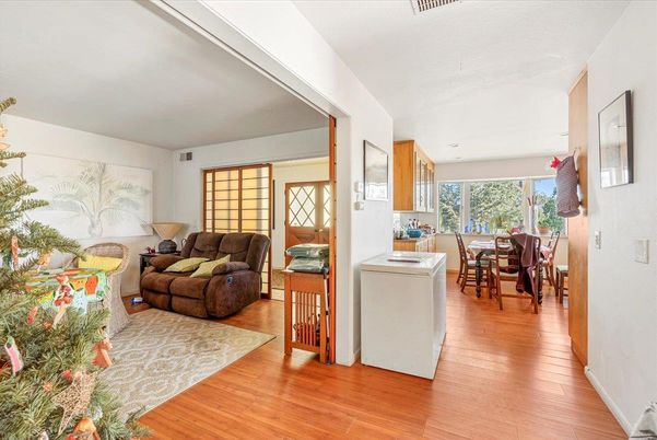Dining room, Interior, Recessed Lighting, Wood Texture Flooring