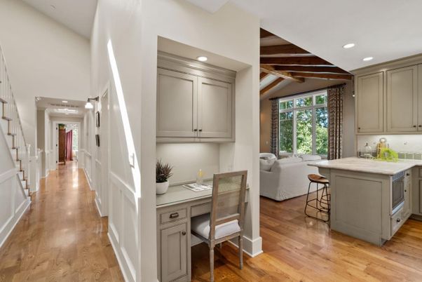 Interior, Kitchen, Living room, Recessed Lighting, Wooden Beams, Wood Texture Flooring