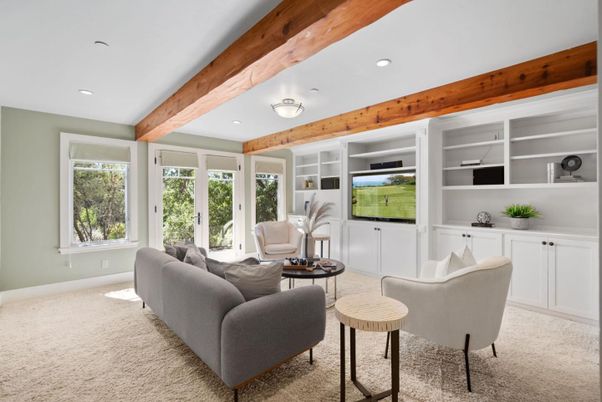 Interior, Living room, Recessed Lighting, Wooden Beams