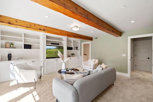 Interior, Living room, Recessed Lighting, Wooden Beams