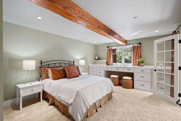 Bedroom, Interior, Recessed Lighting, Wooden Beams