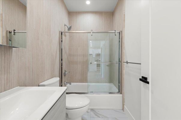 Bathroom, Glass Shower, Interior, Marble, Recessed Lighting