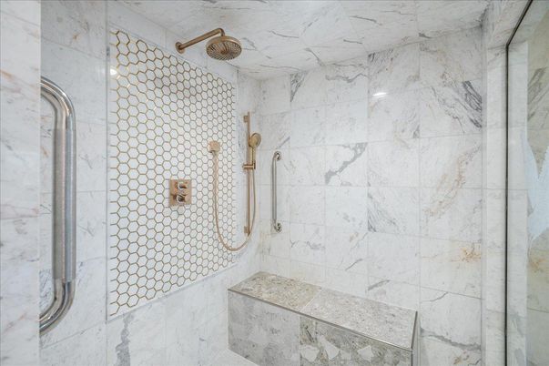 Bathroom, Glass Shower, Interior, Marble Walls