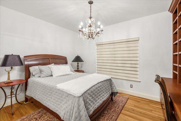 Bedroom, Chandelier, Interior, Wood Texture Flooring