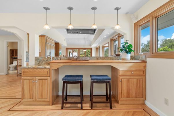 Interior, Kitchen, Pendant Lights, Recessed Lighting, Wood Texture Flooring
