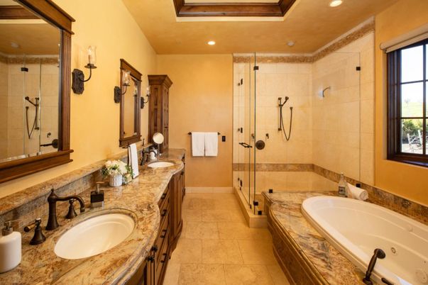 Bathroom, Dual Sink Vanities, Glass Shower, Interior, Recessed Lighting