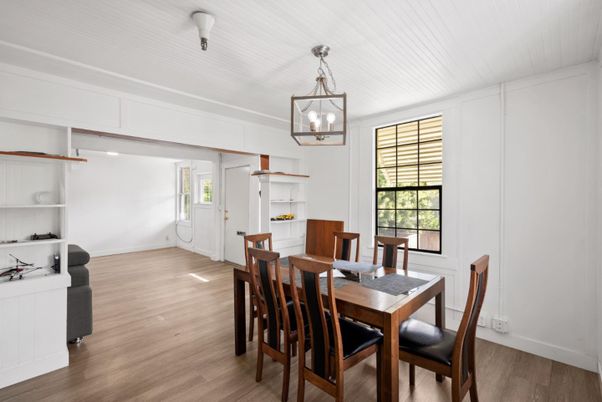 Dining room, Interior, Pendant Lights, Wood Texture Flooring
